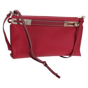 LOEWE Anagram Missy Small Shoulder Bag Leather Red Silver Auth 153712V